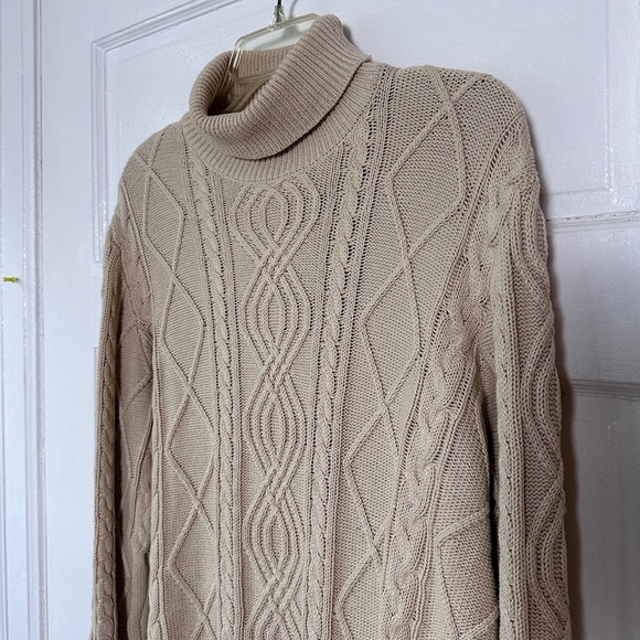 John Blair Sweater Sz M Chunky Cable Knit Fisherman Turtleneck Cotton Neutral - Picture 8 of 13